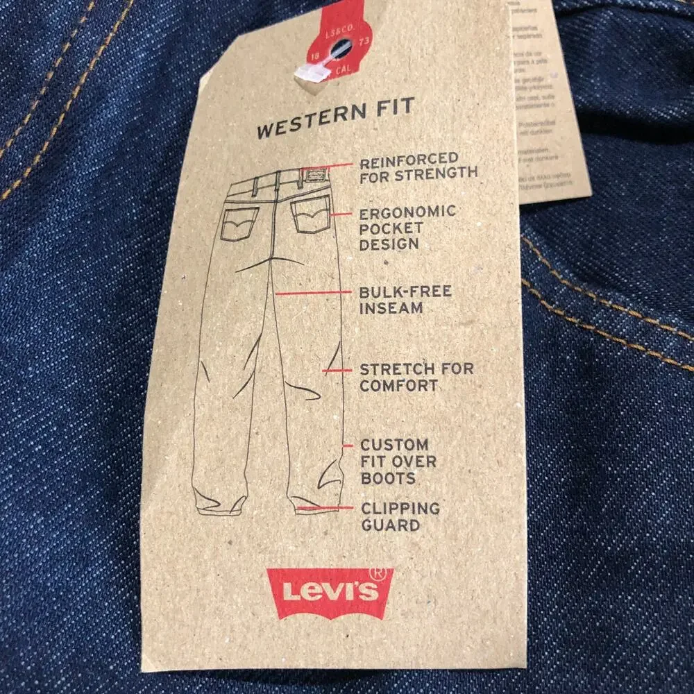 NEW Levi's Western Fit Jeans Mens 38x29 Straight Leg 100% Cotton Blue Denim Dark